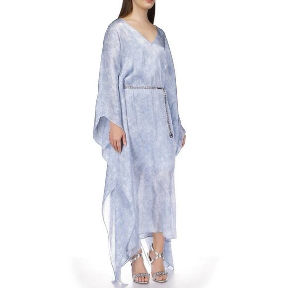 New Michael Kors V-Neck Midi Kaftan Chambray Dress Size S/M MISSING Chain Belt - Picture 3 of 16